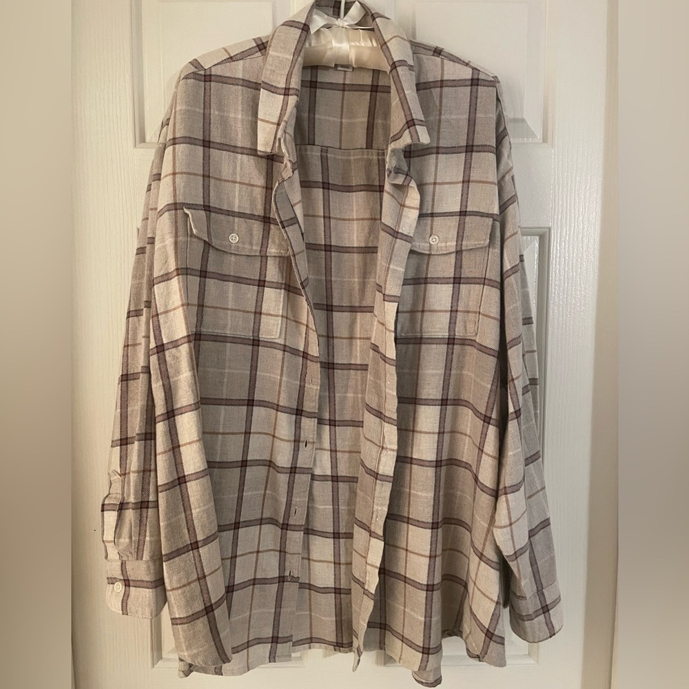Women’s Oversized Flannel Boyfriend Shirt. Sz XXL  khaki/mocha